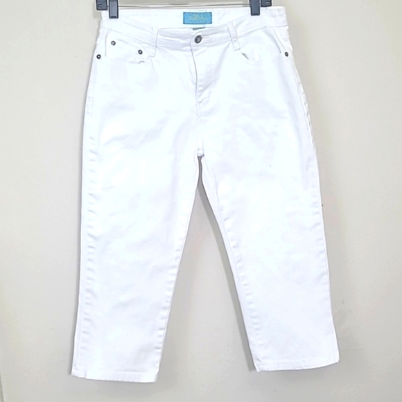 Jeanbay White Denim Capri 5 Pocket jean Stretch straight leg mid-rise Size 8 - Picture 1 of 8